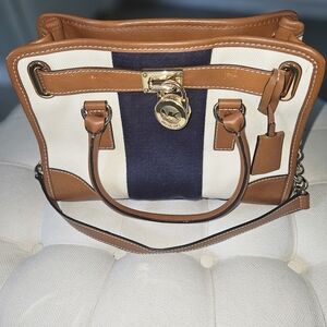 Michael Kors Tan, Cream, and Navy Satchel